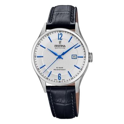 Festina F20007/2 Herr Black Swiss Made Watch, Silver-svart-blå, groß, Armband Festina F20007/2 Herr Black Swiss Made Watch, Silver-svart-blå, groß, Armband