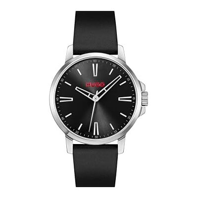 HUGO Three Hand Quartz Movement Watch för män #SMOOTH Collection med svart läderrem 1530417 HUGO Three Hand Quartz Movement Watch för män #SMOOTH Collection med svart läderrem 1530417