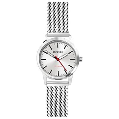 Sekonda nordiska damer 28 mm kvartsur med analog display, Vit, silvernät, armband Sekonda nordiska damer 28 mm kvartsur med analog display, Vit, silvernät, armband