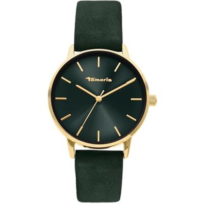 Tamaris damklocka med Lederband – Runde schlichte armbandsur för dam 36 mm armbandsur Gold och Lederband Grön Tamaris damklocka med Lederband – Runde schlichte armbandsur för dam 36 mm armbandsur Gold och Lederband Grön