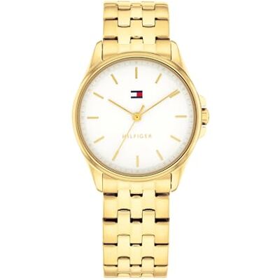 Tommy Hilfiger Damklocka med tre nålar kvarts urverk med silverfärgat rostfritt stålarmband, Guld, armband Tommy Hilfiger Damklocka med tre nålar kvarts urverk med silverfärgat rostfritt stålarmband, Guld, armband