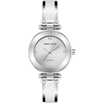 Anne Klein armbandsur för kvinnor med urtavla i äkta diamant, Vit/silver Anne Klein armbandsur för kvinnor med urtavla i äkta diamant, Vit/silver