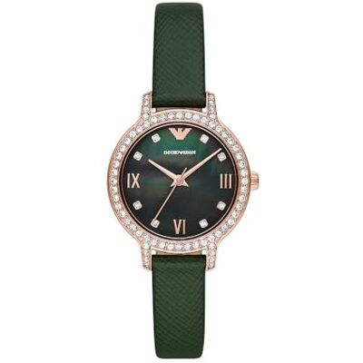 Giorgio Armani klocka för kvinnor, 32 mm kvarts trehandsrörelse med läderarmband Giorgio Armani klocka för kvinnor, 32 mm kvarts trehandsrörelse med läderarmband