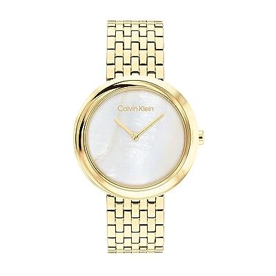 Calvin Analog kvartsklocka för damkollektion Twisted Bezel med rostfritt stål mesh eller läderarmband, Pärlemor, Armband Calvin Analog kvartsklocka för damkollektion Twisted Bezel med rostfritt stål mesh eller läderarmband, Pärlemor, Armband