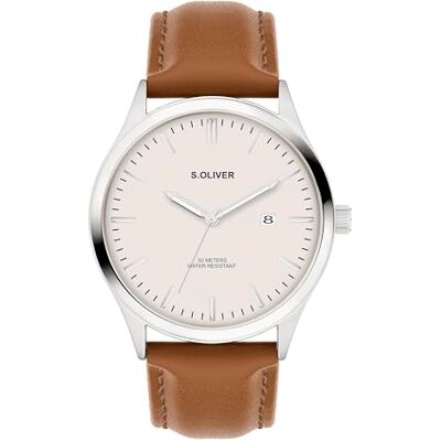 s.Oliver Oliver Herrklocka – rund – silver – 42 mm – klocka av metall med kvartsurverk på konstläderband med stiftspänne – analog armbandsur – 5 ATM vattentät – reptålig s.Oliver Oliver Herrklocka – rund – silver – 42 mm – klocka av metall med kvartsurverk på konstläderband med stiftspänne – analog armbandsur – 5 ATM vattentät – reptålig