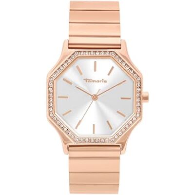 Tamaris Dam Klocka, Elegant Armbandsur med Zirkonia och Självjusterbart Metallarmband, 3ATM Vattentät Tamaris Dam Klocka, Elegant Armbandsur med Zirkonia och Självjusterbart Metallarmband, 3ATM Vattentät
