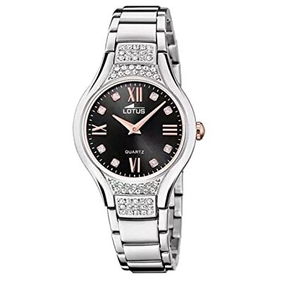 Lotus Damarmbandsur av rostfritt stål i färgen silver-svart-roséguld med zirkonia 32,5 mm, vattentäthet: 5 bar, 18910/6, Silver-svart-roséguld Lotus Damarmbandsur av rostfritt stål i färgen silver-svart-roséguld med zirkonia 32,5 mm, vattentäthet: 5 bar, 18910/6, Silver-svart-roséguld