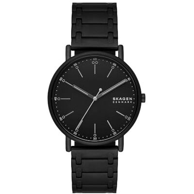 Skagen Signatur Herrklocka, kvartsurverk med läderarmband i rostfritt stål, Jet svart, 40MM Skagen Signatur Herrklocka, kvartsurverk med läderarmband i rostfritt stål, Jet svart, 40MM