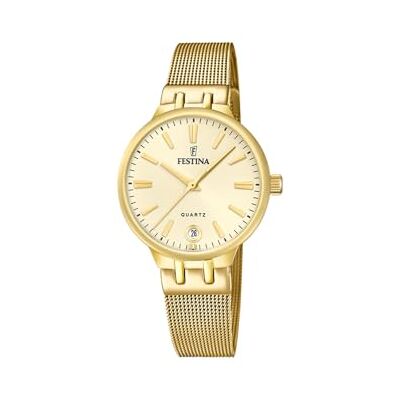 Festina damer guld PVD-pläterad stålklocka med nätarmband F20713/2 Festina damer guld PVD-pläterad stålklocka med nätarmband F20713/2