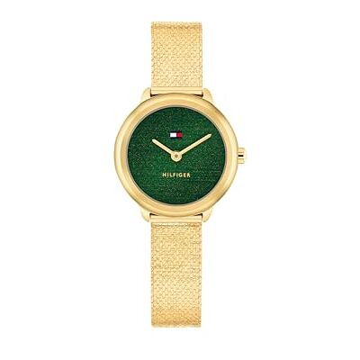Tommy Hilfiger två-visare kvartsurverk klocka för kvinnor med mesh i rostfritt stål eller länkarmband – finns i roséguld, silver eller guld, GRÖN, Armband Tommy Hilfiger två-visare kvartsurverk klocka för kvinnor med mesh i rostfritt stål eller länkarmband – finns i roséguld, silver eller guld, GRÖN, Armband