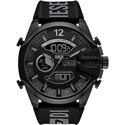 Diesel klocka för män Mega Chief, digital rörelse, 51 mm svart rostfritt stål fodral med silikonrem, DZ4593, Svart, armband Diesel klocka för män Mega Chief, digital rörelse, 51 mm svart rostfritt stål fodral med silikonrem, DZ4593, Svart, armband