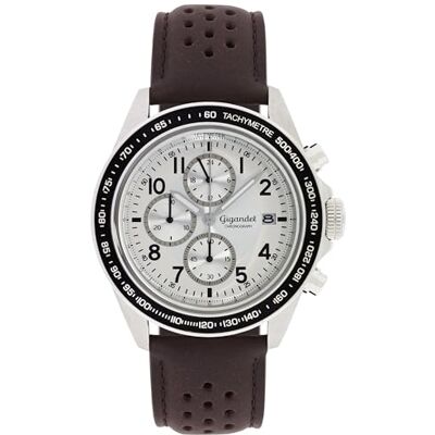 Gigandet Analog japansk kvartsurverk klocka för män med läderarmband 6VNAG24NE/008, silver, Rem Gigandet Analog japansk kvartsurverk klocka för män med läderarmband 6VNAG24NE/008, silver, Rem