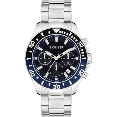 s.Oliver Oliver Herrklocka – rund – silver – 41 mm – klocka av metall med kvartsrörelse på rostfritt stålband med vikspänne – analog armbandsur – 10 ATM vattentät – reptålig s.Oliver Oliver Herrklocka – rund – silver – 41 mm – klocka av metall med kvartsrörelse på rostfritt stålband med vikspänne – analog armbandsur – 10 ATM vattentät – reptålig