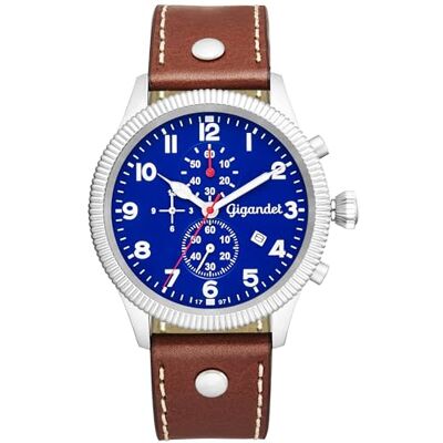 Gigandet Män analog japanskt kvartsurverk klocka med läderarmband 5VNAG34NE/002, blå Gigandet Män analog japanskt kvartsurverk klocka med läderarmband 5VNAG34NE/002, blå