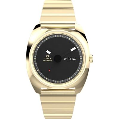 Timex TW2Y34400 Q 1975 Enigma Kvartsur på 37 mm för män guldfärgat rostfritt stålarmband med svart urtavla Timex TW2Y34400 Q 1975 Enigma Kvartsur på 37 mm för män guldfärgat rostfritt stålarmband med svart urtavla