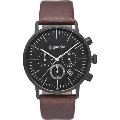 Gigandet Analog japansk kvartsurverk klocka för män med läderarmband 13VNAG22NE/004, svart Gigandet Analog japansk kvartsurverk klocka för män med läderarmband 13VNAG22NE/004, svart
