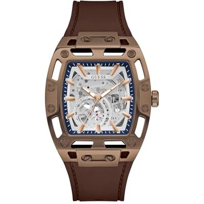 GUESS Phoenix herrarmbandsur rostfritt stål, 42 mm, silikonarmband, brun, 5 bar, urtavla: silver, GW0980G3 GUESS Phoenix herrarmbandsur rostfritt stål, 42 mm, silikonarmband, brun, 5 bar, urtavla: silver, GW0980G3