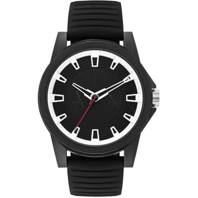 Giorgio Armani klocka för män, trehandsrörelse, 44 mm svart nylonfodral med gummirem, AX2520, Svart, armband Giorgio Armani klocka för män, trehandsrörelse, 44 mm svart nylonfodral med gummirem, AX2520, Svart, armband