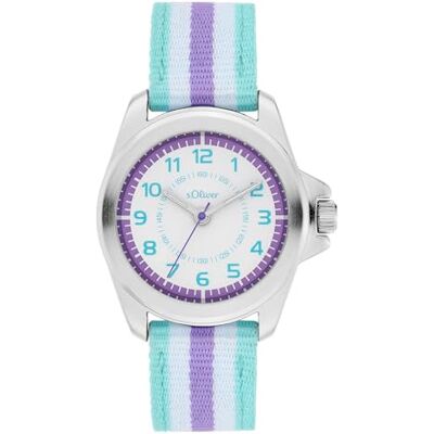 s.Oliver barnklocka – rund – silver – 32 mm – klocka av metall med kvartsurverk på textilband med stiftspänne – analog armbandsur – 3 atm vattentät – reptålig s.Oliver barnklocka – rund – silver – 32 mm – klocka av metall med kvartsurverk på textilband med stiftspänne – analog armbandsur – 3 atm vattentät – reptålig