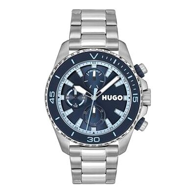 HUGO Analog multifunktions kvarts klocka för män #DIVE samling med silver rostfritt stålarmband 1530429 HUGO Analog multifunktions kvarts klocka för män #DIVE samling med silver rostfritt stålarmband 1530429
