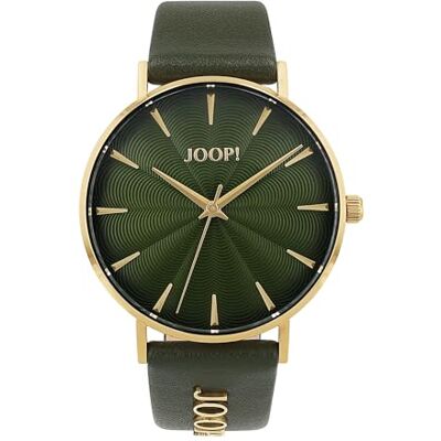 Joop! Analog kvartsklocka för kvinnor med läderarmband, kaki, vattentät upp till 5 bar, levereras i presentförpackning, 2035044 Joop! Analog kvartsklocka för kvinnor med läderarmband, kaki, vattentät upp till 5 bar, levereras i presentförpackning, 2035044
