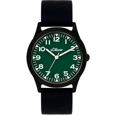 s.Oliver barnklocka – rund – svart – 35 mm – klocka av metall med kvartsurverk på silikonband med stiftspänne – analog armbandsur – 3 atm vattentät – reptålig s.Oliver barnklocka – rund – svart – 35 mm – klocka av metall med kvartsurverk på silikonband med stiftspänne – analog armbandsur – 3 atm vattentät – reptålig