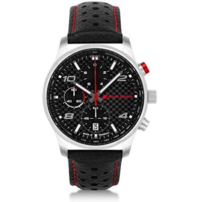 Audi collection 3102200600 Kronograf kol sport armbandsur läder klocka män, svart/silver/röd Audi collection 3102200600 Kronograf kol sport armbandsur läder klocka män, svart/silver/röd
