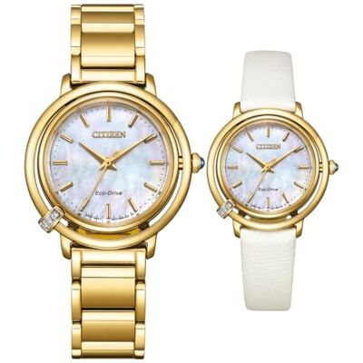 Citizen kvinnors analog kvartsklocka med rostfritt stål rem EM1092-64D, Guld, Modern Citizen kvinnors analog kvartsklocka med rostfritt stål rem EM1092-64D, Guld, Modern