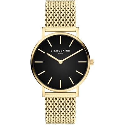 LIEBESKIND BERLIN damklocka – Runde Quarzuhr 34 mm – Mesharmband – 5 ATM vattentät – Modern & elegant – Svart/Gold LIEBESKIND BERLIN damklocka – Runde Quarzuhr 34 mm – Mesharmband – 5 ATM vattentät – Modern & elegant – Svart/Gold