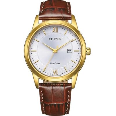Citizen Eco-Drive Solar herrklocka med brun krokodil look läderrem guld/silver AW1782-11A Citizen Eco-Drive Solar herrklocka med brun krokodil look läderrem guld/silver AW1782-11A