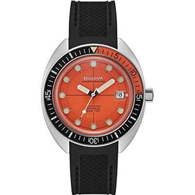Bulova Analog mekanisk klocka för män med gummiarmband 96B350, apelsin, Bälte Bulova Analog mekanisk klocka för män med gummiarmband 96B350, apelsin, Bälte