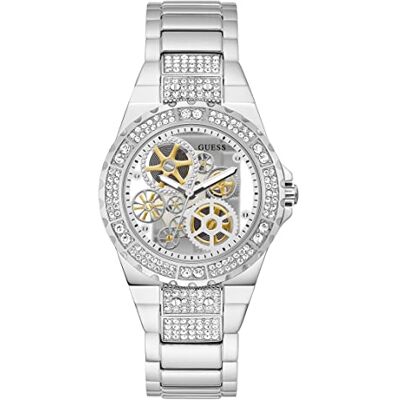 GUESS Dam analog kvartsklocka med rem i rostfritt stål GW0302L1, Silver ton, NS, Kvartsur GUESS Dam analog kvartsklocka med rem i rostfritt stål GW0302L1, Silver ton, NS, Kvartsur