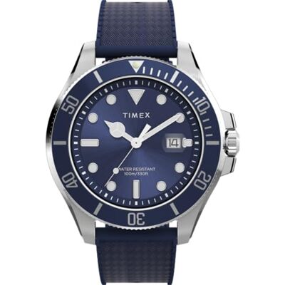 Timex Trend 43 mm herrklocka Svart syntetiskt tvådelat gummiarmband, snabbfrigörande rem, grön urtavla, silverfärgad boett TW2V91700 Timex Trend 43 mm herrklocka Svart syntetiskt tvådelat gummiarmband, snabbfrigörande rem, grön urtavla, silverfärgad boett TW2V91700