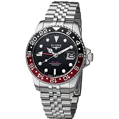 Elysee Herrklocka GMT PRO 40 mm 20 ATM män andra tidszonen, skruvad krona, lysande visare, datumvisning 80590, 80591, 80592, 80593, 80594, 80598, 80599, 80600, 80615, Silver-svart-röd, Armband Elysee Herrklocka GMT PRO 40 mm 20 ATM män andra tidszonen, skruvad krona, lysande visare, datumvisning 80590, 80591, 80592, 80593, 80594, 80598, 80599, 80600, 80615, Silver-svart-röd, Armband