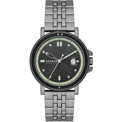 Skagen Signatur Sportklocka för herrar, kvartsurverk med läderarmband i rostfritt stål, Grå och svart, 40MM Skagen Signatur Sportklocka för herrar, kvartsurverk med läderarmband i rostfritt stål, Grå och svart, 40MM