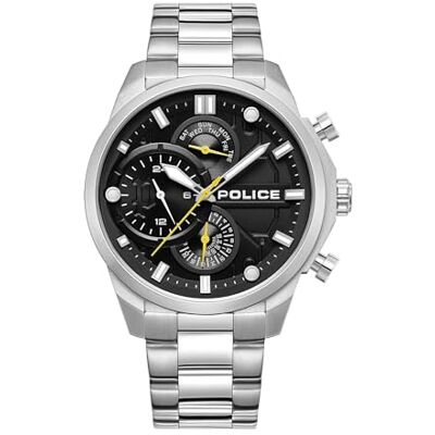 Police Reactor Svart urtavla Silver rostfritt stål armband Multifunktionellt herrarmbandsur, 44mm Police Reactor Svart urtavla Silver rostfritt stål armband Multifunktionellt herrarmbandsur, 44mm