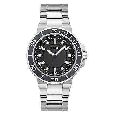 GUESS herr sport diver-inspirerad 44 mm klocka, Silverton/svart, En storlek, armband GUESS herr sport diver-inspirerad 44 mm klocka, Silverton/svart, En storlek, armband