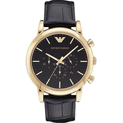 Giorgio Armani herrkronograf, klocka i rostfritt stål, 46 mm boettstorlek, Guldfärg, Rem Giorgio Armani herrkronograf, klocka i rostfritt stål, 46 mm boettstorlek, Guldfärg, Rem