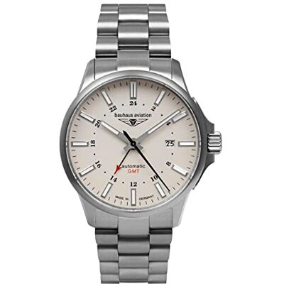 Bauhaus Aviation herrklocka med läderrem eller titanband automatiskt GMT titanfodral 10 ATM safir kristall datum 2868 Bauhaus Aviation herrklocka med läderrem eller titanband automatiskt GMT titanfodral 10 ATM safir kristall datum 2868