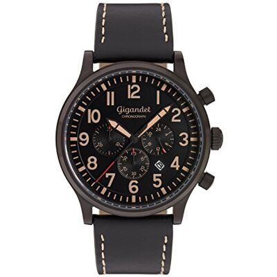 Gigandet Män analog japanskt kvartsurverk klocka med läderarmband 7VNAG15NE/004, svart Gigandet Män analog japanskt kvartsurverk klocka med läderarmband 7VNAG15NE/004, svart