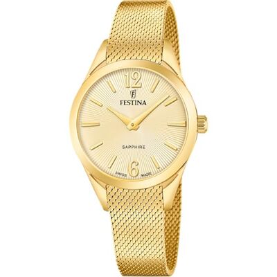 Festina Swiss Made damarmbandsur rostfritt stål 316L guld – kvartsurverk – safirglas hög motståndskraft – vattentät 5 ATM F20077/3 grader Festina Swiss Made damarmbandsur rostfritt stål 316L guld – kvartsurverk – safirglas hög motståndskraft – vattentät 5 ATM F20077/3 grader