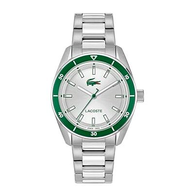Lacoste Klocka Med Tre Visare För Män Med Ett Silvervitt Armband I Stål Boston-kollektion, silvervit urtavla, SKU: 2011487 Lacoste Klocka Med Tre Visare För Män Med Ett Silvervitt Armband I Stål Boston-kollektion, silvervit urtavla, SKU: 2011487