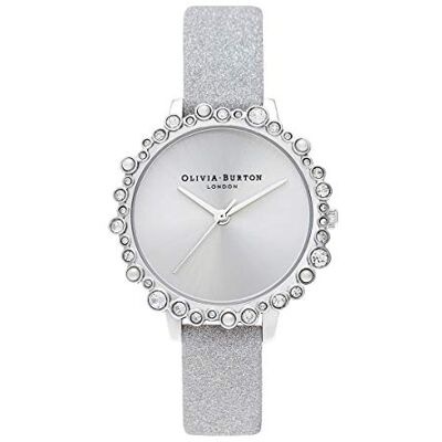 Olivia Burton Analog Quartz Klocka Dam, Klockor för Kvinnor med Silverfärgat Läderband, OB16US52 Olivia Burton Analog Quartz Klocka Dam, Klockor för Kvinnor med Silverfärgat Läderband, OB16US52