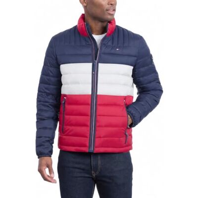Tommy Hilfiger herr Ultra Loft packbar pufferjacka ner alternativ rock, Midnatt/is/röd färgblock, XL Tommy Hilfiger herr Ultra Loft packbar pufferjacka ner alternativ rock, Midnatt/is/röd färgblock, XL