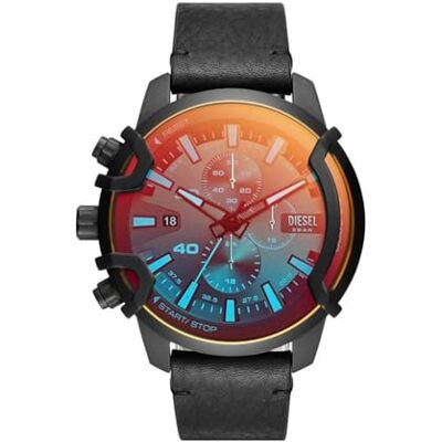 Diesel klocka för män griffad, kvarts kronogravrörelse, 46 mm svart rostfritt stålfodral med läderrem, DZ4519 Diesel klocka för män griffad, kvarts kronogravrörelse, 46 mm svart rostfritt stålfodral med läderrem, DZ4519