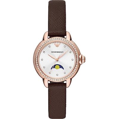 Giorgio Armani Damklocka, trehands månfas, klocka i rostfritt stål med en boettstorlek på 32 mm Giorgio Armani Damklocka, trehands månfas, klocka i rostfritt stål med en boettstorlek på 32 mm
