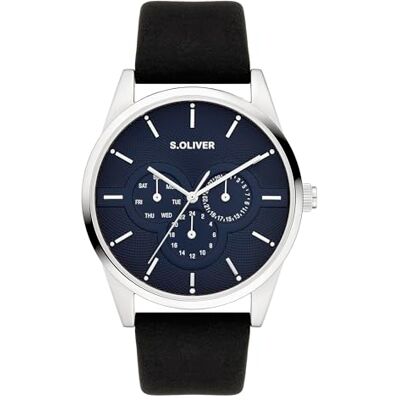 s.Oliver Oliver Herrklocka – rund – silver – 42 mm – klocka av metall med kvartsurverk på konstläderband med hopfällbart spänne – analog armbandsur – 3 atm vattentät – reptålig s.Oliver Oliver Herrklocka – rund – silver – 42 mm – klocka av metall med kvartsurverk på konstläderband med hopfällbart spänne – analog armbandsur – 3 atm vattentät – reptålig