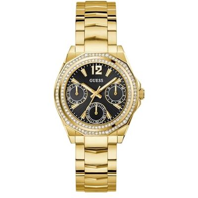 GUESS Ritzy damklocka med datumvisning guld rostfritt stål armband mineralglas svart urtavla 5 bar fodral diameter 36 mm GW0685L4 GUESS Ritzy damklocka med datumvisning guld rostfritt stål armband mineralglas svart urtavla 5 bar fodral diameter 36 mm GW0685L4