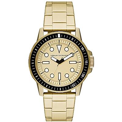 Giorgio Armani Watch For Men, Quartz Three hand movement och 44 mm boettstorlek med rostfritt stålrem, Guldton och svart Giorgio Armani Watch For Men, Quartz Three hand movement och 44 mm boettstorlek med rostfritt stålrem, Guldton och svart
