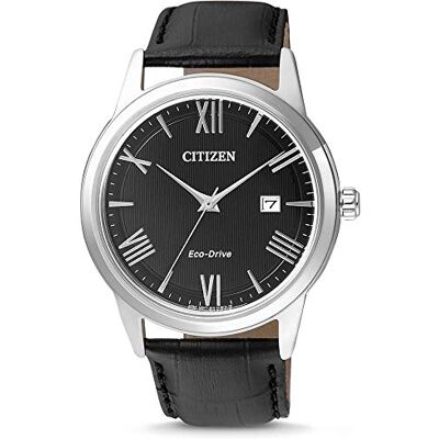 Citizen – herr – analog klocka – klocka – stål – läderrem – silverfärgad – 40 mm, svart, Armband Citizen – herr – analog klocka – klocka – stål – läderrem – silverfärgad – 40 mm, svart, Armband